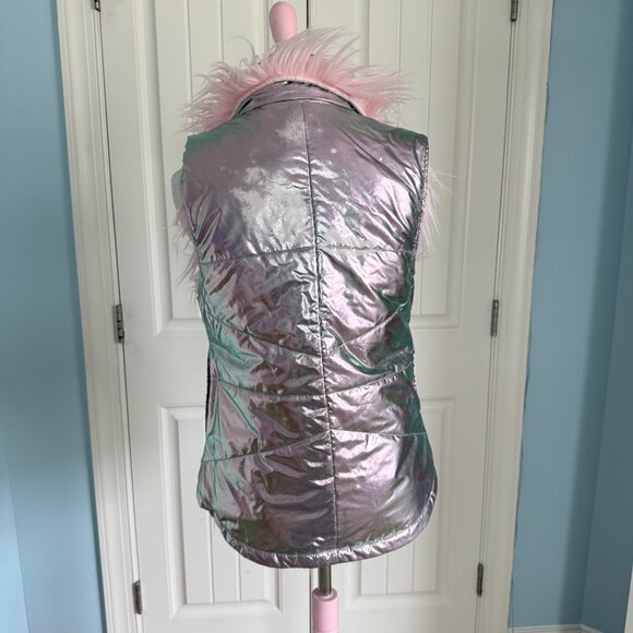 Dolls Kill Sugar Thrillz Reversible Pastel Pink Fur Shiny Silver Puffer Vest - Picture 9 of 14